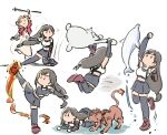  2boys 2girls aerith_gainsborough all_fours animal bare_shoulders black_gloves black_skirt black_thighhighs boots breasts brown_footwear brown_hair chibi clenched_hands creature crop_top dolphin dress elbow_gloves fighting_stance final_fantasy final_fantasy_vii final_fantasy_vii_rebirth final_fantasy_vii_remake flame-tipped_tail flaming_leg furrowed_brow gloves hair_ribbon hair_tubes high_kick holding holding_staff jacket jumping kicking long_dress long_hair low-tied_long_hair medium_breasts midriff miniskirt moogle multiple_boys multiple_girls orange_fur parted_bangs pink_dress pink_ribbon red_jacket red_xiii redhead ribbon shirt short_sleeves sketch skirt sleeveless sleeveless_shirt staff standing standing_on_one_leg suspenders thigh-highs tifa_lockhart tsubobot uppercut white_background white_shirt 