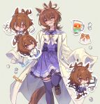  agnes_tachyon_(umamusume) animal_ears brown_hair coat horse_ears horse_girl horse_tail lab_coat open_clothes open_coat partially_submerged purple_shirt purple_skirt purple_thighhighs red_eyes school_uniform shirt shirt_tucked_in skirt tail thigh-highs tracen_school_uniform umamusume welchino white_coat 