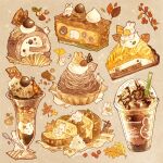  animal-themed_food artist_name autumn autumn_leaves berry black_eyes blush_stickers branch bread cake chocolate_syrup closed_eyes closed_mouth coffee commentary cup cupcake disposable_cup drinking_straw drooling eating english_commentary food food_focus glasses grey_background highres holding holding_spoon ice_cream icing nao_(bestrollever) napkin no_humans original oversized_object pecan pecan_pie pie pie_slice plastic_wrap pumpkin_pie rabbit simple_background smile solid_circle_eyes sparkle spoon sundae swiss_roll whipped_cream 