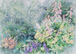  bush flower garden no_humans original painting_(medium) pink_flower plant purple_flower scenery traditional_media watercolor_(medium) yellow_flower yu_grassbird 