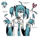  1girl ahoge alternate_hair_length alternate_hairstyle anger_vein aqua_eyes aqua_hair aqua_necktie black_choker black_sleeves choker cigarette collared_shirt commentary detached_sleeves english_commentary english_text hair_between_eyes hair_ornament hatsune_miku holding holding_own_hair long_sleeves looking_at_viewer microsoft_paint_(medium) mouth_hold necktie peqermint reference_inset scissors severed_hair shirt simple_background single_sidelock sleeveless sleeveless_shirt solo spiked_choker spikes twintails upper_body vocaloid white_background white_shirt 