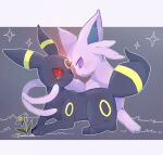  alttla0 blush bright_pupils closed_mouth commentary_request espeon eye_contact flower looking_at_another no_humans outline pokemon pokemon_(creature) red_eyes tearing_up umbreon violet_eyes white_pupils 