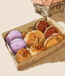  bmu_s bread food food_focus highres no_humans original pastry pastry_box sesame_seeds shop 
