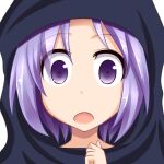  1girl :o commentary_request gin&#039;you_haru hood kumoi_ichirin looking_at_viewer open_mouth portrait profile_picture purple_hair short_hair simple_background solo touhou upper_body violet_eyes white_background 