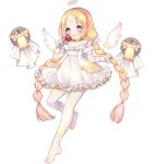  1girl :3 :d angel_(ark_order) angel_wings ao_jun ark_order bell blonde_hair blue_eyes blush bow braid constellation_print detached_wings dress flower forehead frilled_dress frills full_body gears gloves hair_ornament halo holding holding_flower long_hair looking_at_viewer mini_wings official_art pantyhose pink_pupils pointy_ears puffy_dress red_flower red_rose rose see-through see-through_legwear short_dress sidelocks smile solo standing standing_on_one_leg star-shaped_pupils star_(symbol) star_hair_ornament star_print stirrup_legwear symbol-shaped_pupils tachi-e toeless_legwear transparent_background twin_braids variant_set veil very_long_hair white_dress white_gloves white_pantyhose white_wings wings yellow_bow 