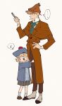  ... 1boy 1girl ascot basil_(mouse) black_eyes blonde_hair blue_hat blue_jacket blush_stickers bright_pupils brown_coat brown_footwear brown_hat brown_pants coat commentary deerstalker full_body green_ascot grey_skirt grimace hand_on_own_hip hat height_difference highres holding holding_magnifying_glass hugging_another&#039;s_leg humanization jacket magnifying_glass mary_janes musical_note olivia_flaversham pants pleated_skirt shoes skirt smile socks spoken_ellipsis spoken_musical_note sweatdrop symbol-only_commentary the_great_mouse_detective uochandayo white_pupils white_socks 
