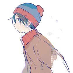  1boy animification beanie black_hair blue_eyes hat highres jacket long_sleeves male_focus pom_pom_(clothes) pom_pom_beanie short_hair solo south_park stan_marsh toukashi_(2tou9) upper_body 