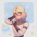  blonde_hair elden_things glasses gloves highres jellyfish light_blush multicolored_hair roderika_(elden_ring) smile star_(symbol) streaked_hair 