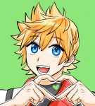  1boy :d black_shirt blonde_hair blue_eyes close-up heart heart_hands heart_in_heart_hands kingdom_hearts kingdom_hearts_birth_by_sleep light_blush looking_at_viewer open_mouth shirt smile solo sunx7443 ventus_(kingdom_hearts) white_shirt 