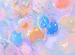  artist_name balloon blue_sky bug butterfly chinese_commentary clouds commentary_request confetti flower_balloon ningmeng_manyou no_humans object_focus original outdoors sky sparkle sunset white_butterfly 