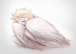  1boy blonde_hair demon demon_boy feathered_wings hair_slicked_back hazbin_hotel kajina_97 lucifer_morningstar_(hazbin_hotel) sleeping solo wings 