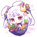  1girl :p animal_ears black_bow boots bow chibi closed_mouth hair_bow hair_ornament highres indie_virtual_youtuber japanese_clothes kimono long_hair long_sleeves looking_at_viewer marumochi_tsukimi pantyhose rabbit_ears rabbit_hair_ornament red_eyes saijo1201 sitting smile solo tongue tongue_out virtual_youtuber white_background white_hair white_kimono wide_sleeves 