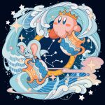  absurdres black_background blue_eyes blush blush_stickers closed_mouth clouds constellation crown elfilin glef_life highres kirby kirby_(series) no_humans notched_ear pouring simple_background smile sparkle star_(symbol) star_in_eye symbol_in_eye vase water waves 