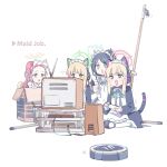  &lt;key&gt;_(robot)_(blue_archive) 4girls absurdly_long_hair animal_ear_headphones animal_ears apron aris_(blue_archive) aris_(maid)_(blue_archive) black_dress black_footwear black_hair blonde_hair blue_archive blue_eyes blue_halo cat_tail controller dress fake_animal_ears game_controller game_development_department_(blue_archive) green_eyes green_halo halo headphones holding holding_controller holding_game_controller long_hair long_sleeves maid maid_apron maid_headdress midori_(blue_archive) midori_(maid)_(blue_archive) momoi_(blue_archive) momoi_(maid)_(blue_archive) multiple_girls pantyhose pink_halo playing_games red_eyes redhead shoes short_hair siblings simple_background sisters tail television tokomichi twins very_long_hair violet_eyes white_apron white_background white_pantyhose yellow_halo yuzu_(blue_archive) yuzu_(maid)_(blue_archive) 