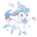  alternate_color animal_focus blue_fur blush bow fang full_body highres iwasi_29 looking_at_viewer multicolored_fur no_humans open_mouth pink_eyes pink_fur pokemon pokemon_(creature) ribbon shiny_pokemon signature simple_background smile solo sylveon white_background white_fur 