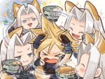  &gt;_&lt; :3 aburaage animal_ears armor black_coat black_gloves blonde_hair blush cheek_poking chest_strap chibi chibi_only chopsticks cloud_strife coat donbei_kitsune_udon evil_grin evil_smile final_fantasy final_fantasy_vii final_fantasy_vii_remake food fox_boy fox_ears fox_tail gloves green_eyes grey_hair grin hand_on_another&#039;s_head happy holding jacket kemonomimi_mode long_bangs long_coat long_hair long_sleeves male_focus meme nervous_sweating nissin nissin_donbei open_mouth parted_bangs pauldrons petting poking product_placement sephiroth short_hair shoulder_armor sleeveless sleeveless_turtleneck smile sonic_surrounded_by_amy_plush_dolls_(meme) space spiky_hair steam suruga_kanade sweat sweatdrop tail turtleneck 