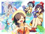  &gt;o&lt; ... 1brad 1girl anger_vein bare_shoulders biting black_eyes black_hair blush_stickers braid brionne brown_hat bubble clouds crescent_moon dress facing_viewer green_shorts hat heart highres holding holding_pokemon moon multiple_views music open_mouth orange_dress pokemon pokemon_(creature) pokemon_sm pokemon_usum popplio primarina red_hat selene_(pokemon) shirt shoes short_hair short_shorts short_sleeves shorts singing sleeping sleeveless spaghetti_strap spoken_ellipsis tied_shirt twin_braids water_gun_(pokemon) yellow_shirt zzz 