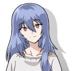  aged_up ayanami_rei blue_hair collarbone commentary grey_sweater head_tilt long_hair looking_at_viewer neon_genesis_evangelion official_alternate_hair_length official_alternate_hairstyle red_eyes sashimi_(sasihmi) shadow simple_background smile straight-on sweater upper_body white_background 