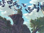  clouds commentary_request day from_below highres no_humans odo_7ta outdoors plant pokemon pokemon_(creature) signature sky tree unown vines wo-chien 