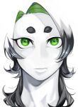  1boy absurdres black_hair closed_mouth colored_inner_hair colored_skin colored_tips commentary_request green_eyes highres looking_at_viewer male_focus multicolored_hair original short_eyebrows simple_background solo upper_body white_background white_hair white_skin zzb_azz 