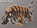  animal_focus character_name colored_sclera commentary constricted_pupils damiandimension dream_tiger_(govy9807) english_commentary fakemon from_side full_body grey_background highres monster no_humans open_mouth original outline parody pokemon sharp_teeth simple_background solo style_parody tail teeth tiger tusks twitter_username white_outline yellow_eyes yellow_sclera 
