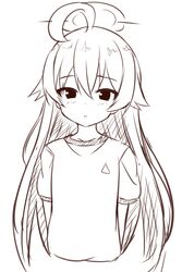  1girl :o ahoge blue_archive blush commentary cropped_torso greyscale hair_between_eyes halo highres hoshino_(blue_archive) long_hair looking_at_viewer monochrome parted_lips puffy_short_sleeves puffy_sleeves short_sleeves simple_background solo symbol-only_commentary takasuma_hiro upper_body very_long_hair white_background 