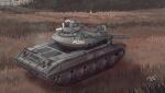  1girl caterpillar_tracks evening grass highres m551_sheridan military military_vehicle motor_vehicle tank 