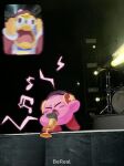  copy_ability covering_own_ears fan_screaming_at_madison_beer_(meme) gloves headphones highres holding holding_microphone jiao_(assppp655) king_dedede kirby kirby_(series) meme microphone mike_kirby music musical_note no_humans open_mouth pom_pom_(clothes) singing yellow_gloves 