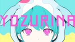  1girl alternate_costume animal_hood aqua_hair close-up expressionless hatsune_miku hood hood_up hoodie looking_at_viewer mouth_out_of_frame multicolored_clothes multicolored_hoodie pink_eyes pinocchio-p title upper_body vocaloid yozurina_(vocaloid) 