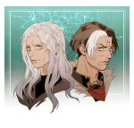  1boy 5altybitter5 brown_hair closed_mouth dual_persona emet-selch final_fantasy final_fantasy_xiv grey_hair long_hair looking_at_viewer male_focus multicolored_hair streaked_hair yellow_eyes 