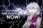  1girl bow braid clouds cloudy_sky english_text grummsed highres kishin_sagume lightning meme red_bow sky solo touhou white_hair you_should_kill_yourself_now_(meme) 