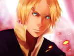  1boy blonde_hair blue_eyes closed_mouth commentary_request curly_eyebrows english_commentary formal male_focus mixed-language_commentary one_piece popped_collar realistic sanji_(one_piece) short_hair signature solo suit teralilac 