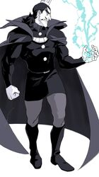  1boy aquiline_nose black_eyes black_hair colored_skin crown desha_(ousama_ranking) electricity electrokinesis facial_hair frown grey_skin highres huge_eyebrows looking_ahead male_focus medium_hair mullet muscular muscular_male mustache ousama_ranking pencil_mustache profile sanpaku sashimi_oran serious sharp_teeth solo spot_color teeth 