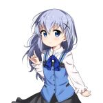  1girl blue_eyes blue_hair blush gochuumon_wa_usagi_desu_ka? hair_ornament heart kafuu_chino long_hair looking_at_viewer nekopantsu_(blt) rabbit_house_uniform simple_background skirt smile solo upper_body white_background x_hair_ornament 