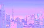  absurdres architecture bird bishoujo_senshi_sailor_moon building city city_lights cityscape east_asian_architecture gradient_sky highres no_humans outdoors owakita pastel_colors purple_sky purple_theme railing real_world_location rooftop scenery sky skyline skyscraper star_(sky) tokyo_(city) tokyo_skytree water_tower 