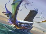  animal_focus bayard_wu blue_sky claws clouds commentary company_name dragon drake_(magic:_the_gathering) english_commentary evening flying magic:_the_gathering monster nest no_humans ocean official_art open_mouth outdoors rock sharp_teeth signature sky tail teeth water wings wyvern 