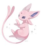  animal_focus artist_name blue_eyes espeon forehead_jewel forked_tail highres iwasi_29 no_humans pink_fur pokemon pokemon_(creature) simple_background sparkle tail twitter_username white_background 