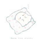 ayu_(mog) blush closed_eyes closed_mouth commentary dot_mouth floral_print full_body ghost lying no_humans on_back on_pillow original pillow print_pillow simple_background sleeping solo translation_request white_background zzz 