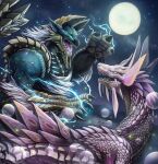  blue_eyes breasts bubble claws dragon electricity fins head_fins highres horns mizutsune monster monster_hunter_(series) moon no_humans open_mouth sharp_teeth tail teeth tesseract_(712634) zinogre 