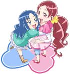  2girls anime_coloring ankle_socks aqua_dress aqua_sleeves arms_around_waist blue_eyes blue_hair blue_shorts boots brown_footwear commentary_request dress eyelashes flower frilled_dress frills full_body hair_flower hair_ornament hanasaki_tsubomi heartcatch_precure! high_heels hug kurumi_erika layered_sleeves light_blush long_hair long_sleeves looking_at_another low_twintails multiple_girls no_socks open_mouth pink_dress pink_eyes pink_footwear pink_sleeves precure puffy_short_sleeves puffy_sleeves pumps redhead short_dress short_over_long_sleeves short_sleeves shorts simple_background smile socks tied_shorts toryuu twintails very_long_hair wavy_hair white_background white_sleeves white_socks yellow_flower 