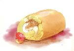  animal cake chai_(drawingchisanne) falling food food-themed_creature food_focus highres no_humans original pastry sweets_bird swiss_roll 