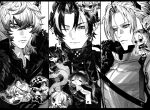  3boys 6+girls :3 antlers arknights armor brother_and_sister chibi chinese_commentary chong_yue_(arknights) cliffheart_(arknights) closed_eyes closed_mouth dragon_boy dragon_girl dragon_horns dragon_tail dress dusk_(arknights) earrings fur_collar greyscale hair_between_eyes hair_over_one_eye hat high_collar highres horns jewelry ling_(arknights) long_hair looking_at_viewer looking_to_the_side low_ponytail monochrome multicolored_hair multiple_boys multiple_girls nian_(arknights) nine5895254196 on_shoulder one_eye_closed pointy_ears pramanix_(arknights) shu_(arknights) siblings silverash_(arknights) simple_background sisters sleeping smile snow_leopard_boy snow_leopard_ears snow_leopard_girl snow_leopard_tail streaked_hair tail theresa_(arknights) theresis_(arknights) upper_body white_background 