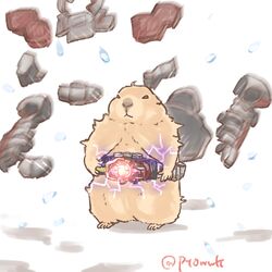  animal_focus armor body_fur brown_fur commentary cosplay electricity full_body henshin kabuto_zecter kamen_rider kamen_rider_kabuto kamen_rider_kabuto_(cosplay) kamen_rider_kabuto_(series) motion_blur power_armor prairie_dog py0wwk rider_belt twitter_username unworn_armor white_background wings 