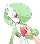  bad_id bad_twitter_id blush bob_cut colored_skin gardevoir green_hair hair_over_one_eye hand_grab monuke30 multicolored_skin out_of_frame pink_eyes pokemon pokemon_(creature) simple_background smile two-tone_skin white_background white_skin 