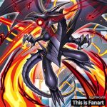  black_skin black_tail black_wings colored_skin dragon duel_monster fire hucydin no_humans powering_up red-eyes_black_dragon solo wings yu-gi-oh! 