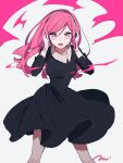  1girl collared_dress dress gloves hands_on_headphones headphones long_hair long_sleeves looking_at_viewer maco22 open_mouth original pink_eyes pink_hair solo v-shaped_eyebrows 