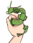  absurdres biting black_sclera claws colored_sclera dragon eastern_dragon finger_biting full_body hand_focus highres holding holding_pokemon latenight out_of_frame pokemon pokemon_(creature) rayquaza white_background yellow_eyes 