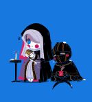  armor candle chibi cookie covered_eye sir_vilhelm sister_friede sitting 