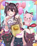  1girl absurdres animal_ear_fluff animal_ears azki_(4th_costume)_(hololive) azki_(hololive) black_hair blush breasts cat_ears closed_eyes colored_inner_hair dress from-moon hair_between_eyes hair_intakes hair_ornament hairclip highres hololive long_hair looking_at_viewer mole mole_under_eye multicolored_hair official_alternate_costume open_mouth pink_hair smile solo streaked_hair virtual_youtuber white_dress white_hair 