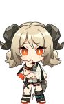  1girl arknights black_footwear blonde_hair chibi full_body horns ifrit_(arknights) infection_monitor_(arknights) looking_at_viewer low_twintails material_growth official_art orange_eyes oripathy_lesion_(arknights) shoes short_hair solo standing thigh_strap transparent_background twintails 